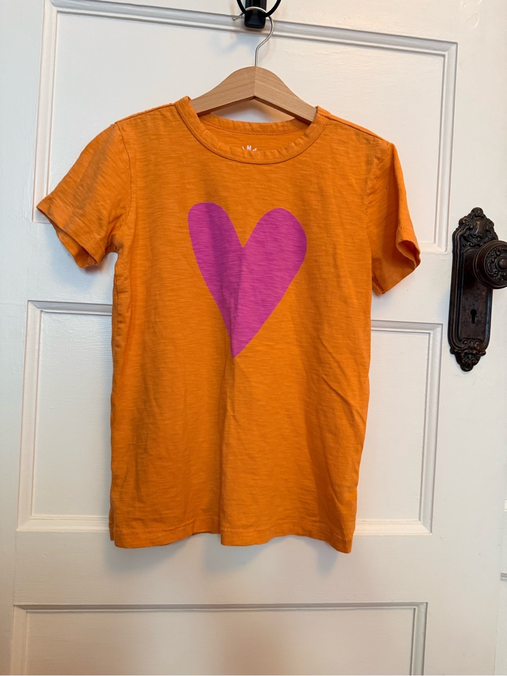 Primary Orange Kids T-Shirt with Pink Heart Graphic Size 8-9